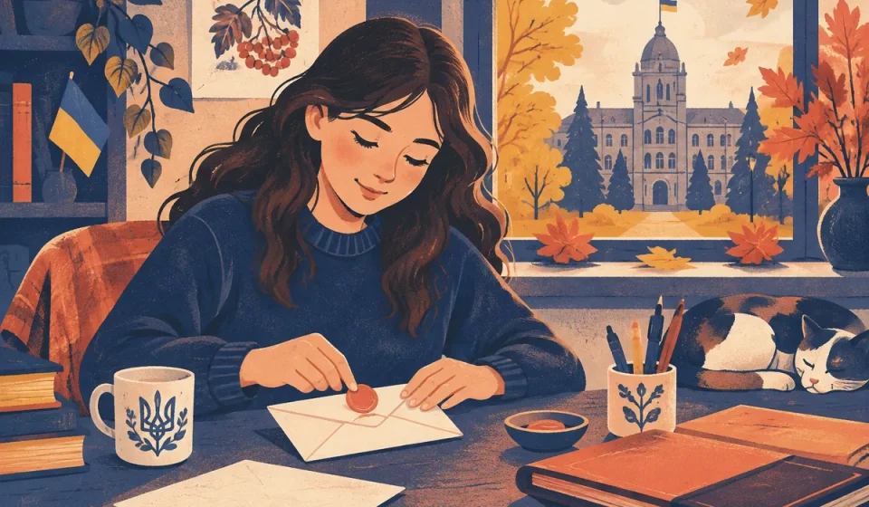 Дівчина-підліток пише мотиваційний лист за кухонним столом, поруч мама й відкритий ноутбук